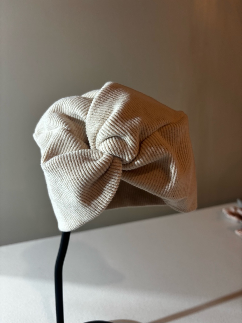 Beige Knotted Corduroy Hat